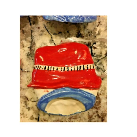 Set of 6 Hand-Painted Ceramic Christmas Ornaments Snowman Head With Hat - Picture 3 of 5